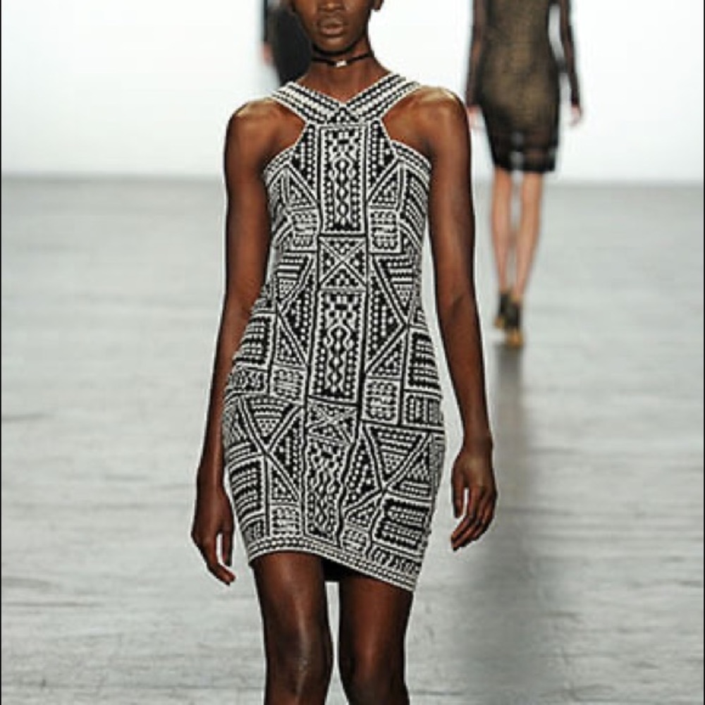 Tadashi Shoji Black and White Geometric Dress